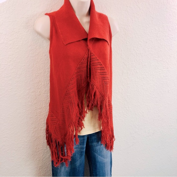 Versona Rust Orange Boho Fringe Vest - Picture 16 of 16